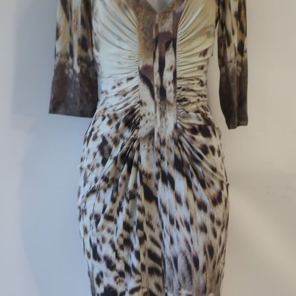 Womens Roberto Cavalli Tan, Brown Print Dress 44/US 8 - Picture 3 of 9